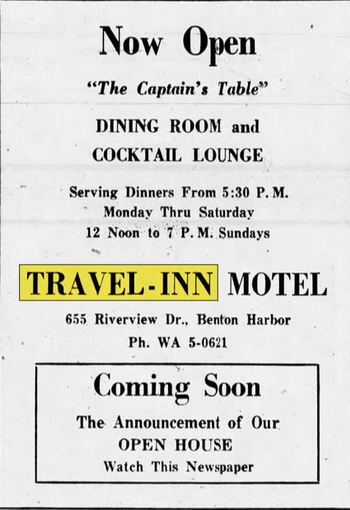 Travel Inn (Hills Travel Inn, New Harbor Condominiums) - Oct 1961 Ad (newer photo)